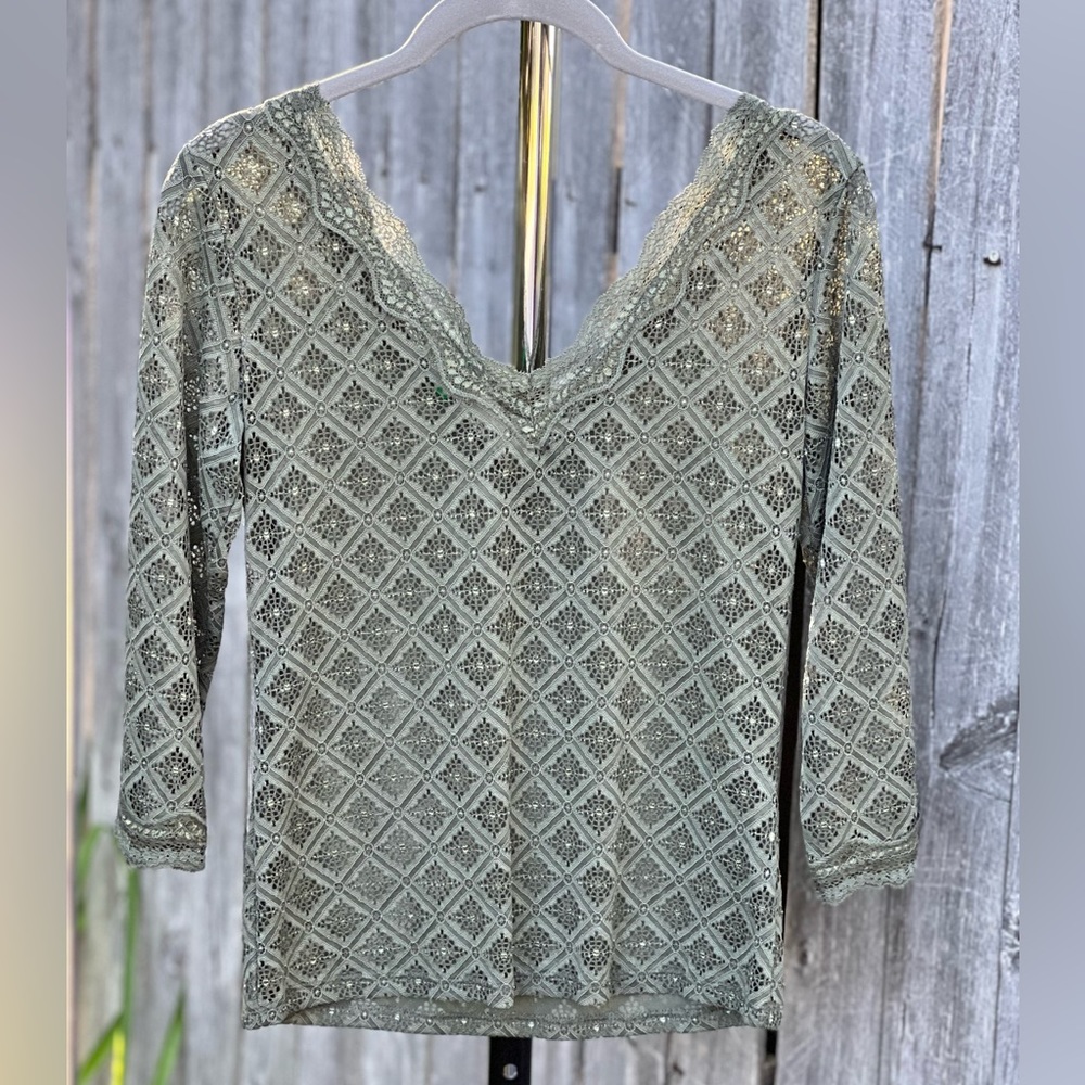 United Colors of Benetton Women’s Lace Olive Green Long Sleeve Top